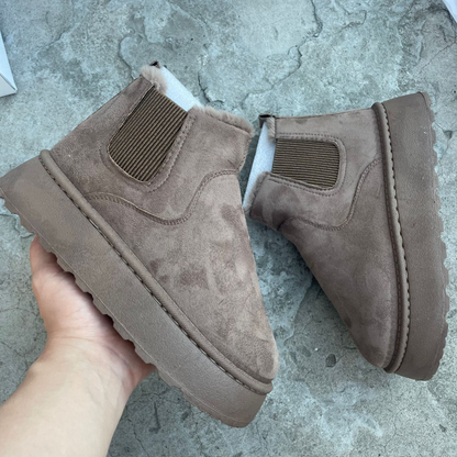 Winter Women's New Arrivals Thick-Soled Snow Boots with Fur Lining, Round Toe Slip-On Cotton Boots